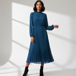 Philharmonie by Grace Women's Dress Long Sleeves Pleated Teal Tulle Size M NWT